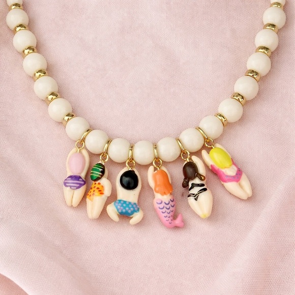 Anthropologie Jewelry - Fun Beach Charm Necklace – Colorful Bikini Girls Pendant Beaded Necklace